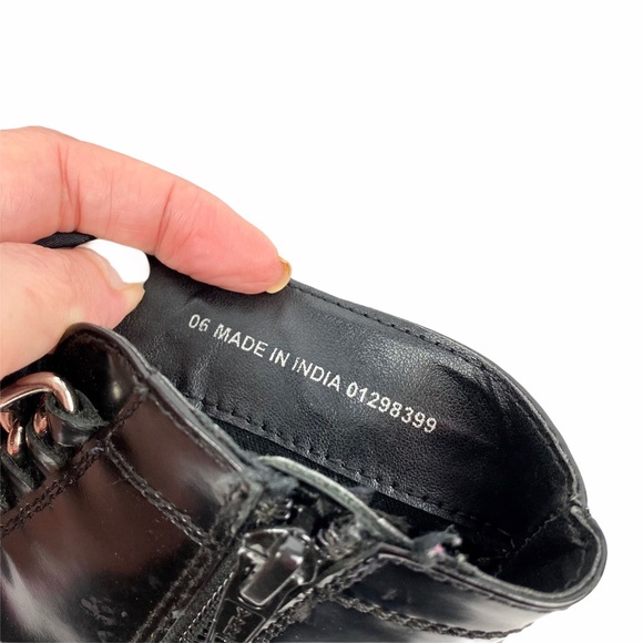 ASOS Combat Moto Lace Up Ankle Boot Bootie Patent Faux Leather Black Size 6 - Picture 8 of 9